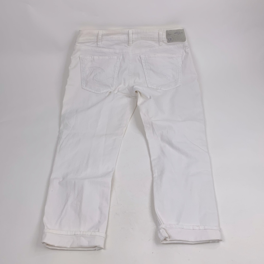 Silver Jeans Boyfriend White Denim Crop Stretch Distressed Size 30 New NWOT